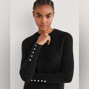 BODEN Jewel Button Fluffy Wool Alpaca Blend Sweater in Black Size Small NEW